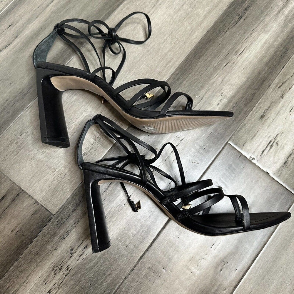 Schutz Leaf Strappy Lace Up Heels Women's Black Gold Detail Size 10 EUC - Picture 4 of 10